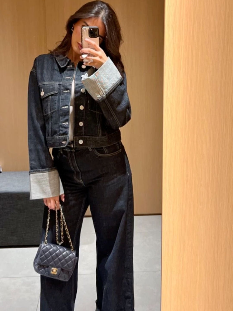 Clara – Set en Denim avec Blouson Trucker & Jeans Taille Haute