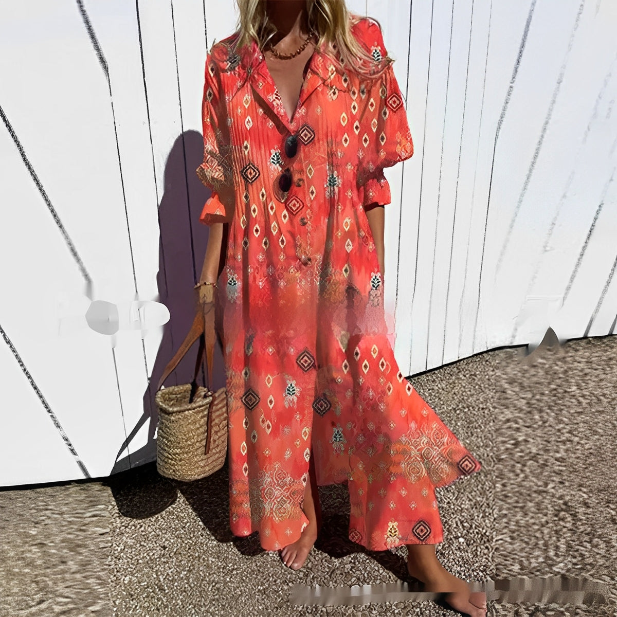 Sana – Longue robe bohème avec décolleté en V