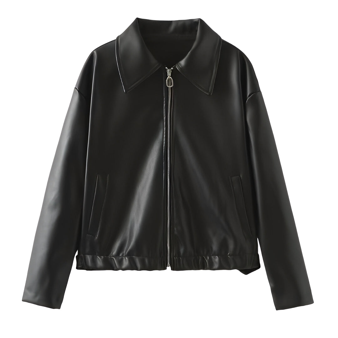 Lesley - Blouson moderne en cuir pour femmes avec fermeture éclair