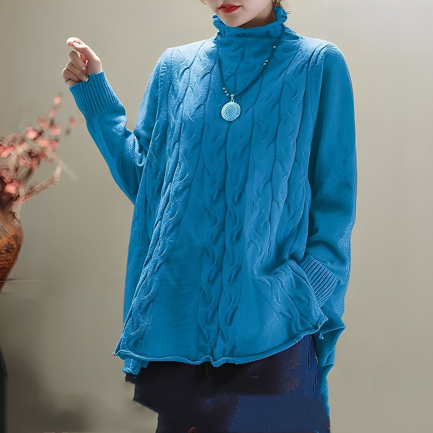 Merla - Pull col roulé décontracté avec fente latérale pour femmes