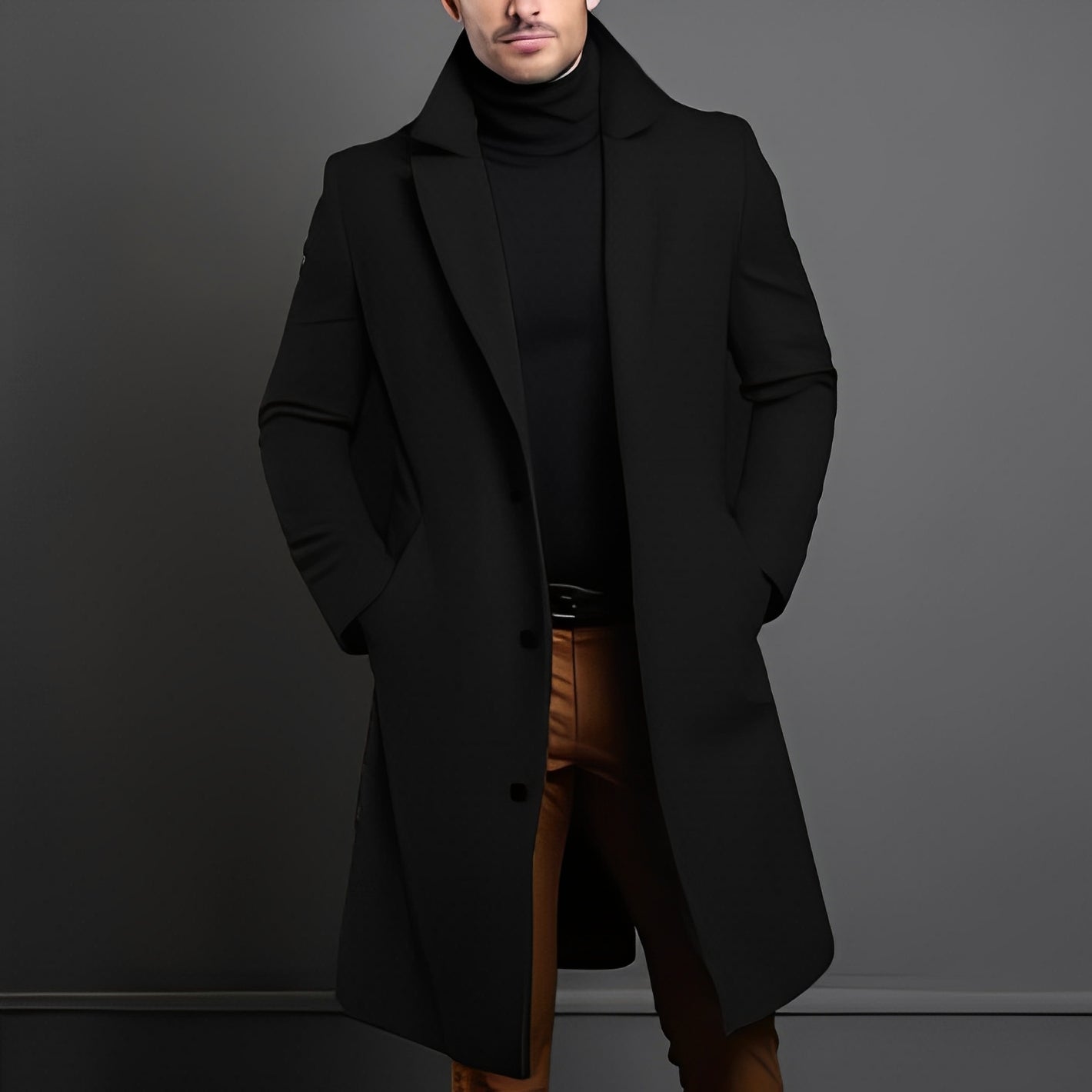 Zackary - Manteau mi-long en laine décontracté pour homme