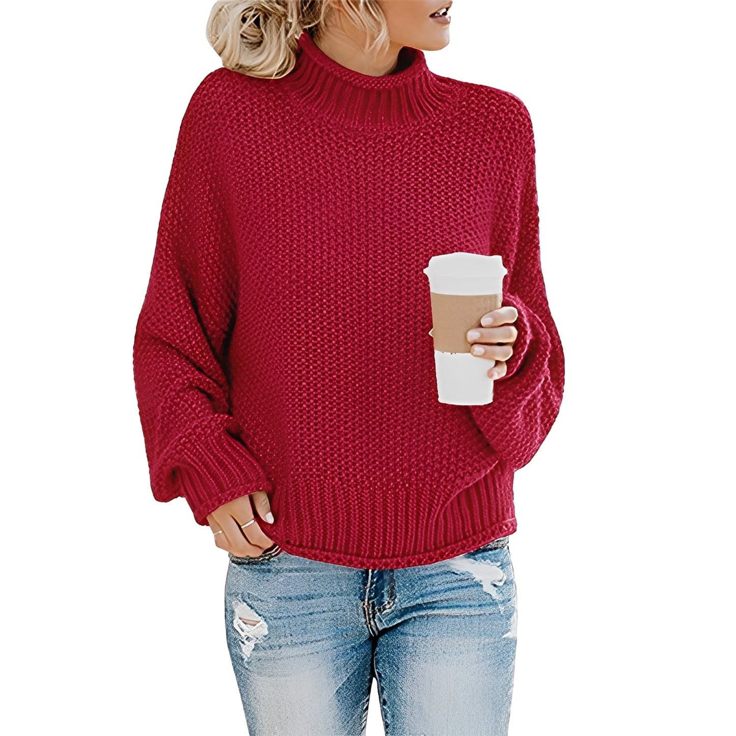 Evalyn - Pull en tricot décontracté à col haut pour femmes