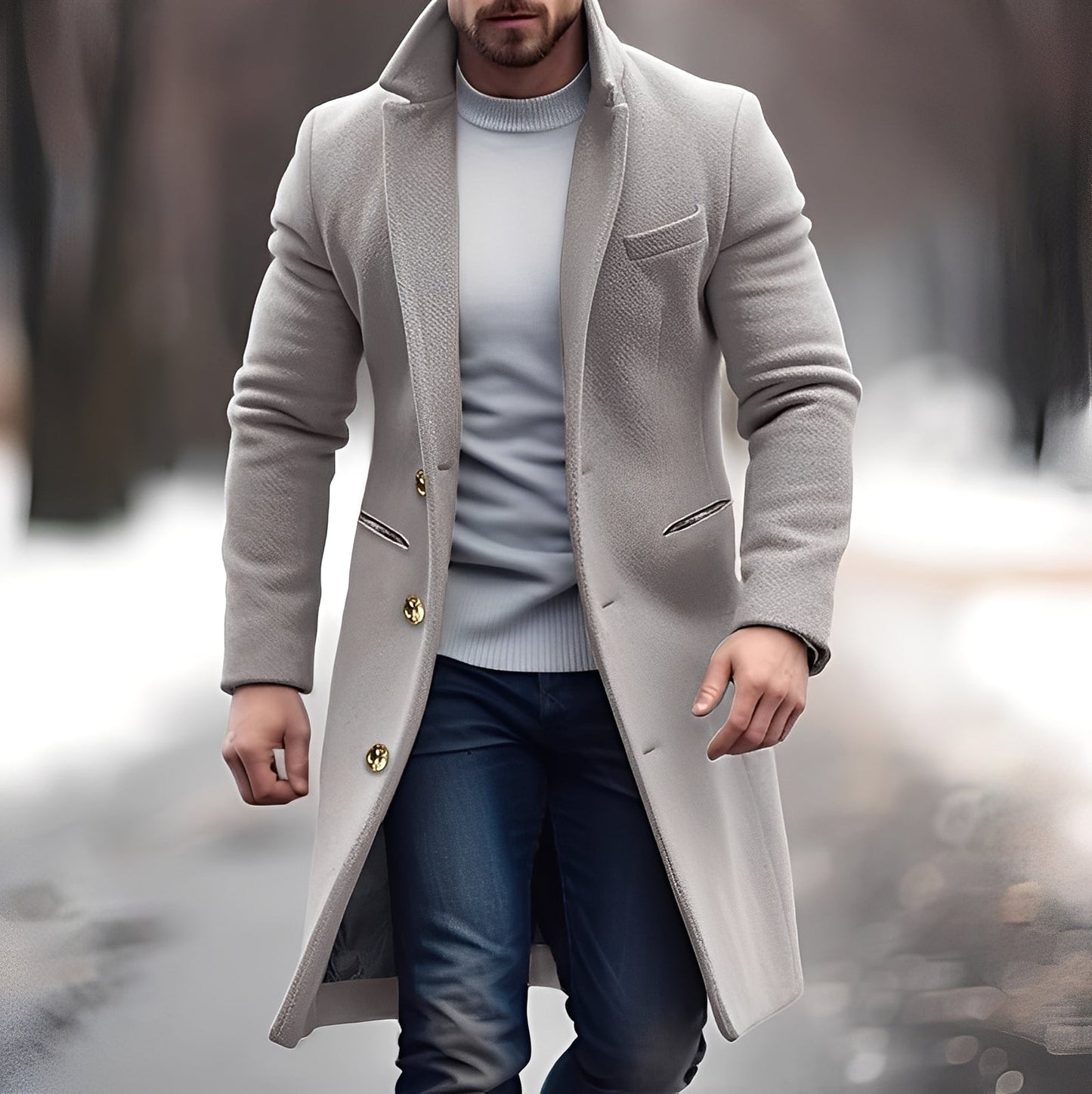 Zackary - Manteau mi-long en laine décontracté pour homme