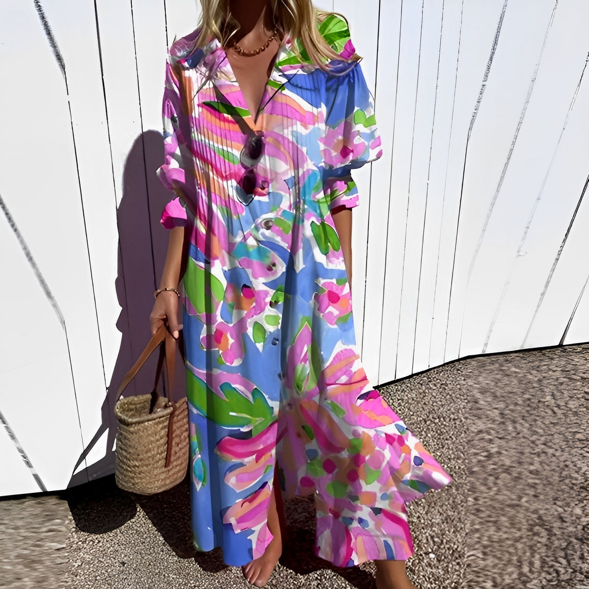 Sana – Longue robe bohème avec décolleté en V