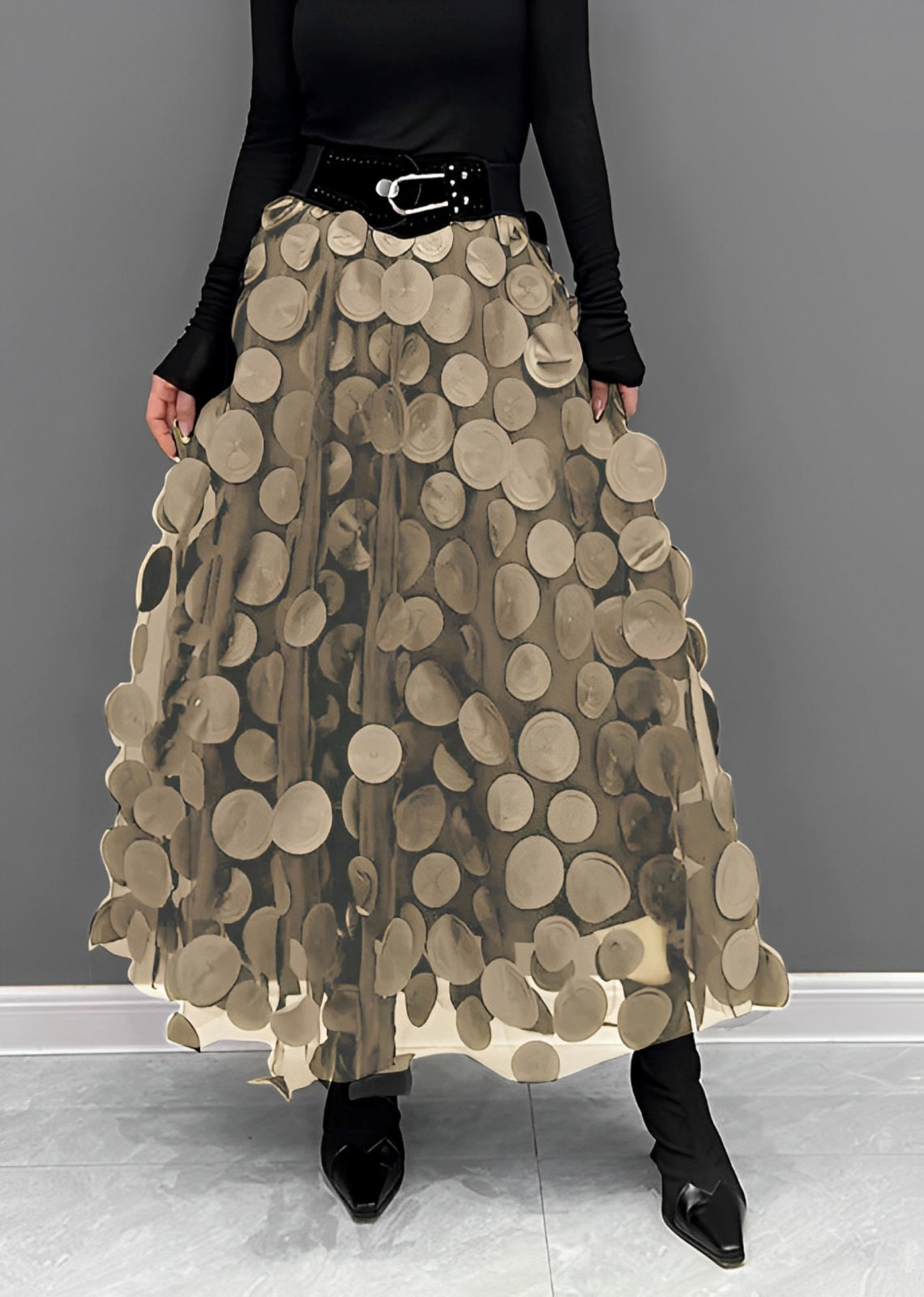 Peaches – Jupe midi à pois style rétro