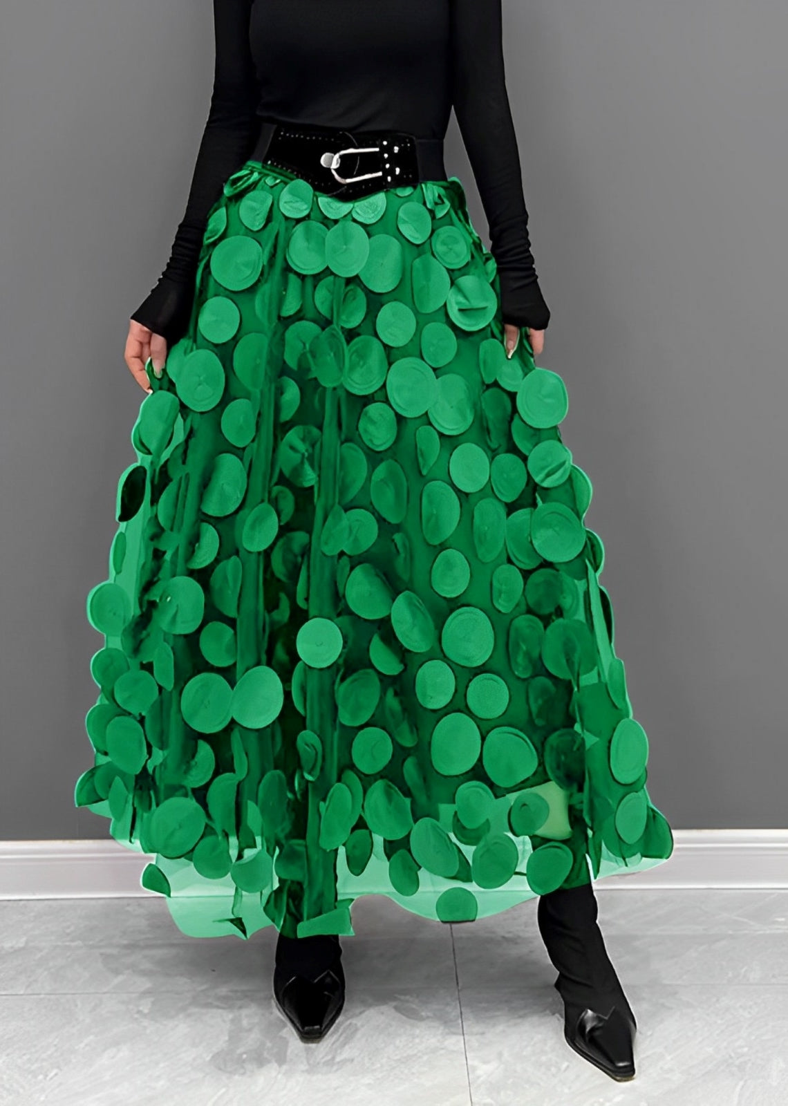 Peaches – Jupe midi à pois style rétro