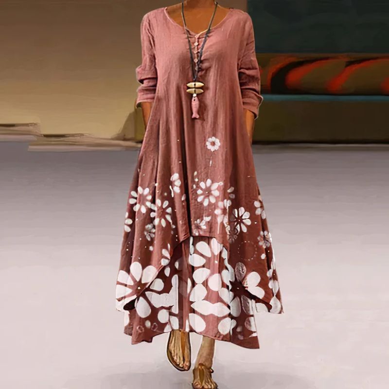 Elira – Robe Maxi Double Couche avec Imprimé