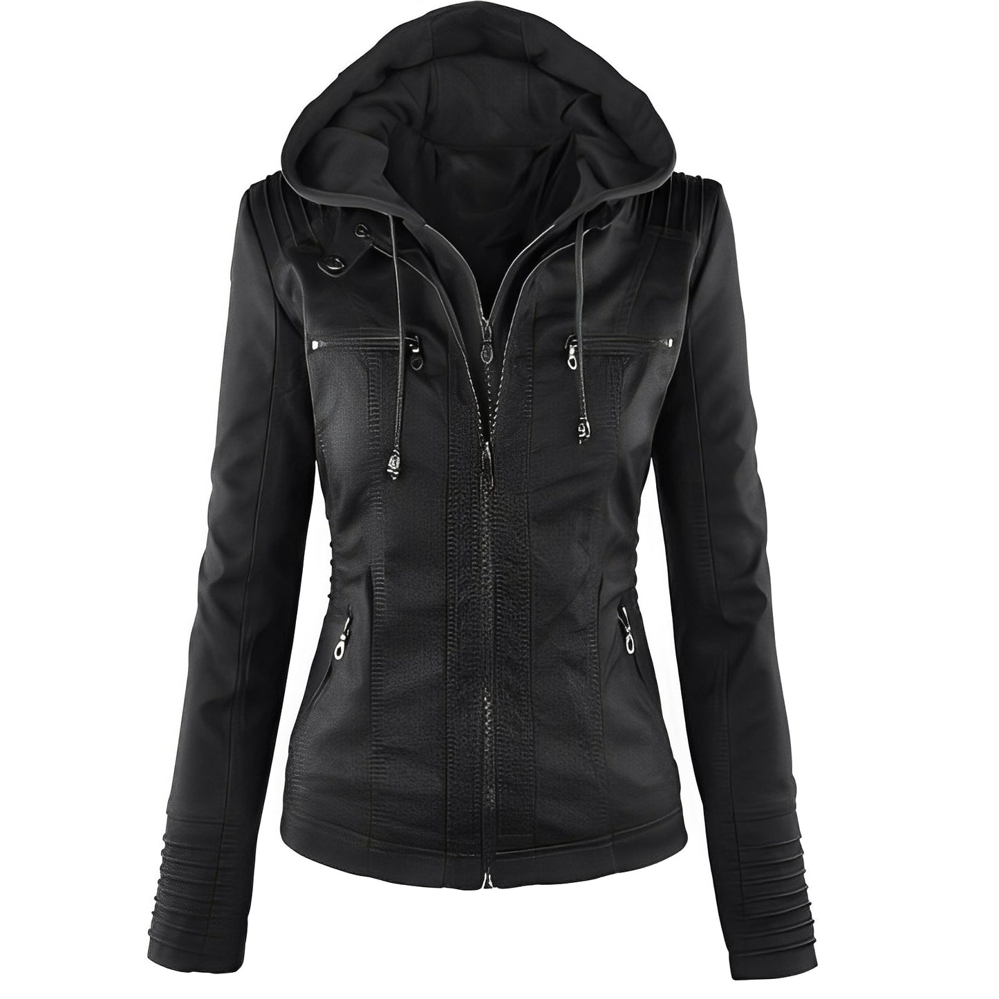 Janene - Veste en cuir imperméable avec capuche pour femmes