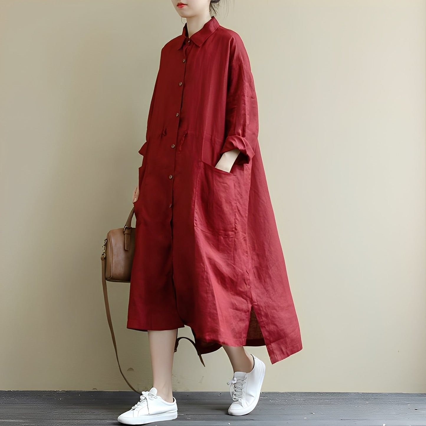 Chelsie - Grande robe large avec boutons pour femmes