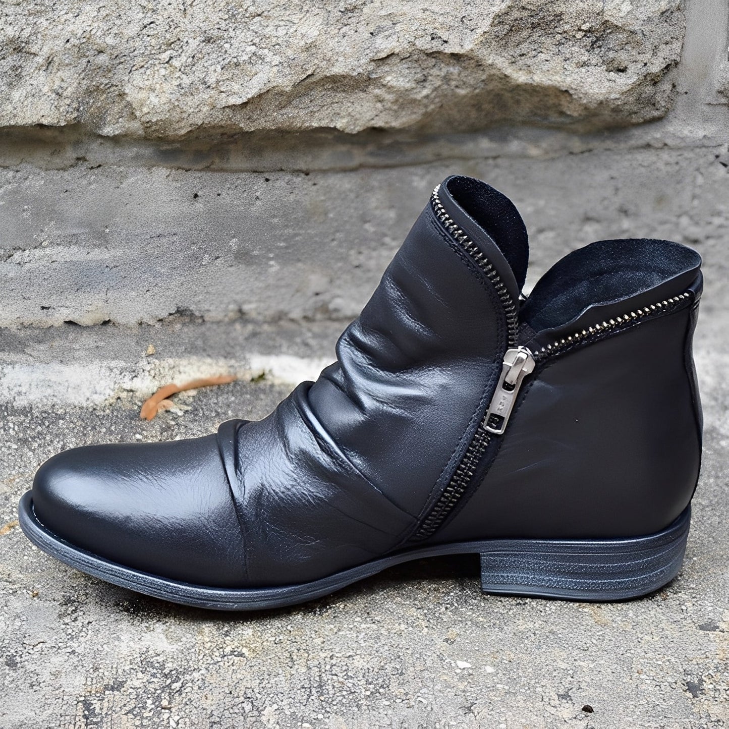 Veronica - Bottes rétro en cuir avec fermeture éclair pour femmes