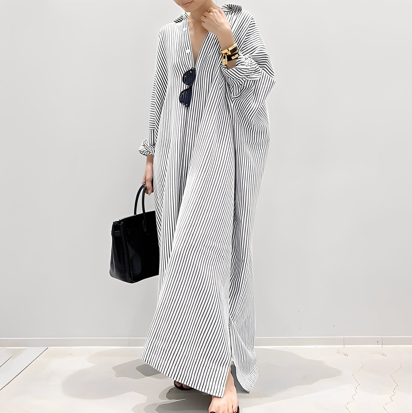 Davida - Robe chemise à rayures décontractée pour femmes