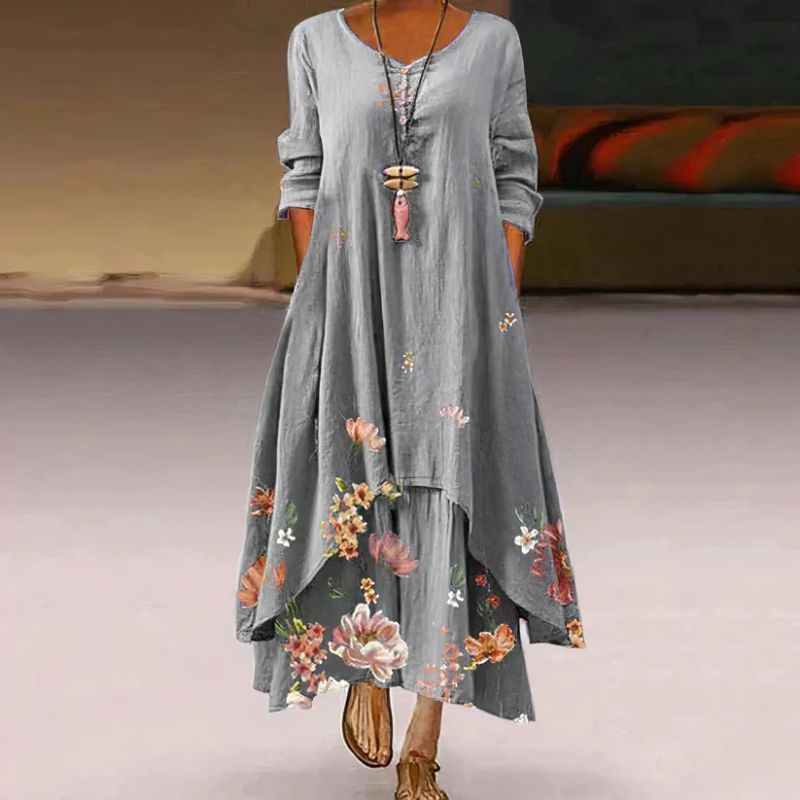 Elira – Robe Maxi Double Couche avec Imprimé