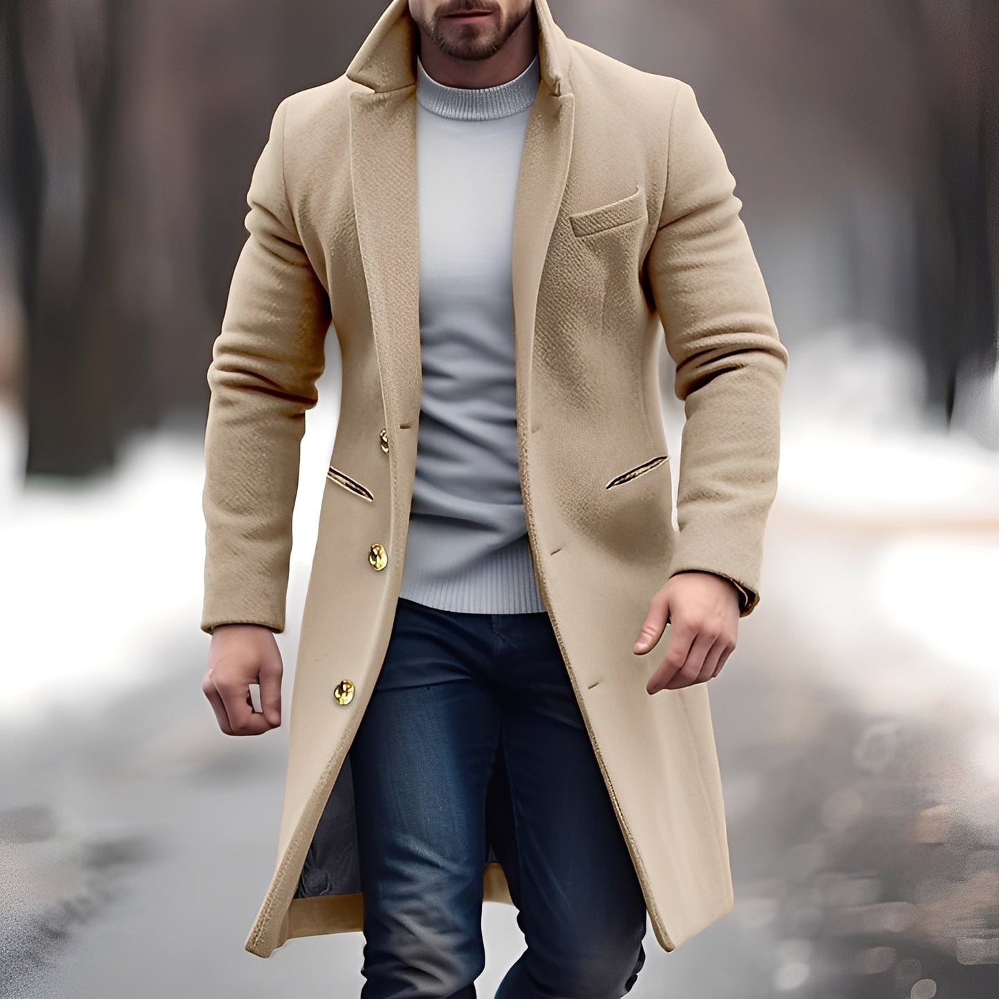 Zackary - Manteau mi-long en laine décontracté pour homme