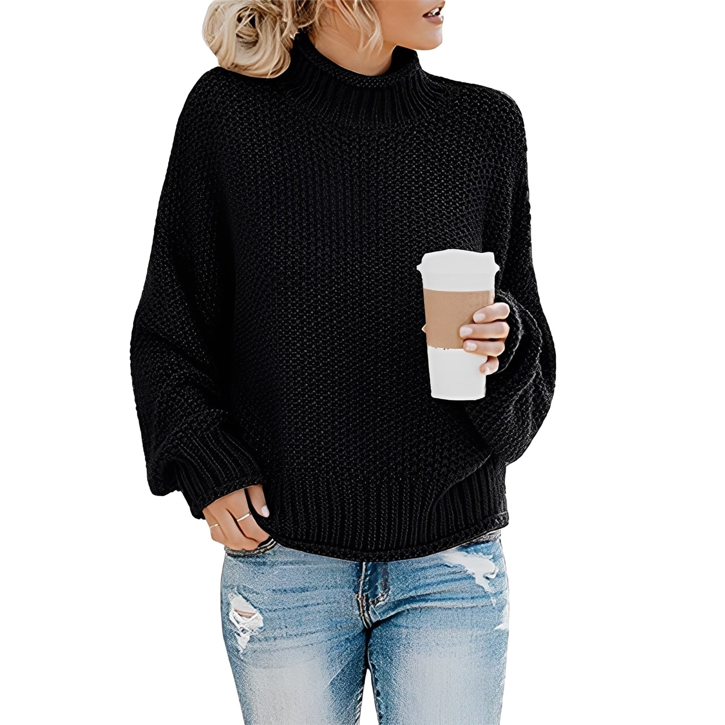 Evalyn - Pull en tricot décontracté à col haut pour femmes