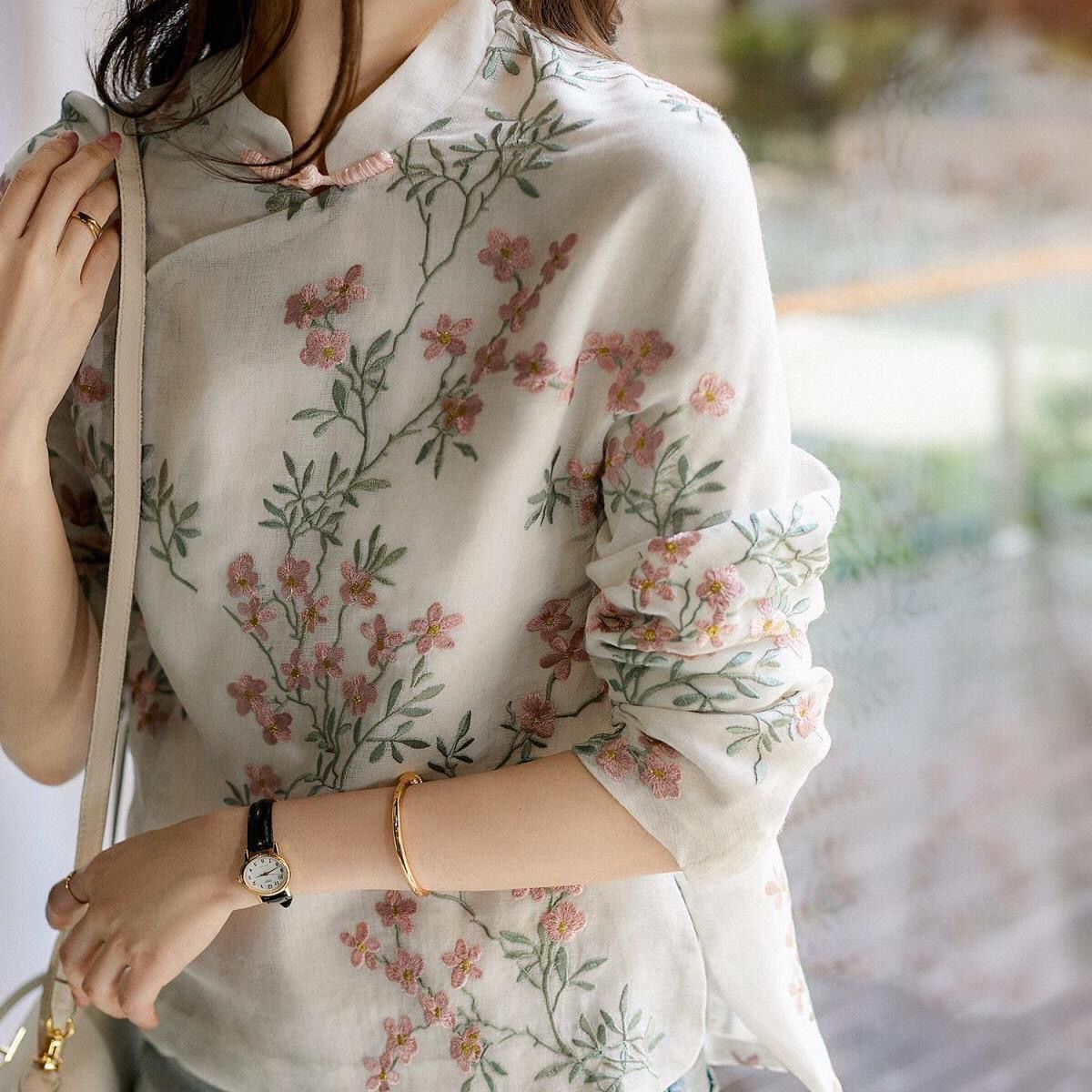 Charnette - Chemise élégante en lin avec broderie pour femmes