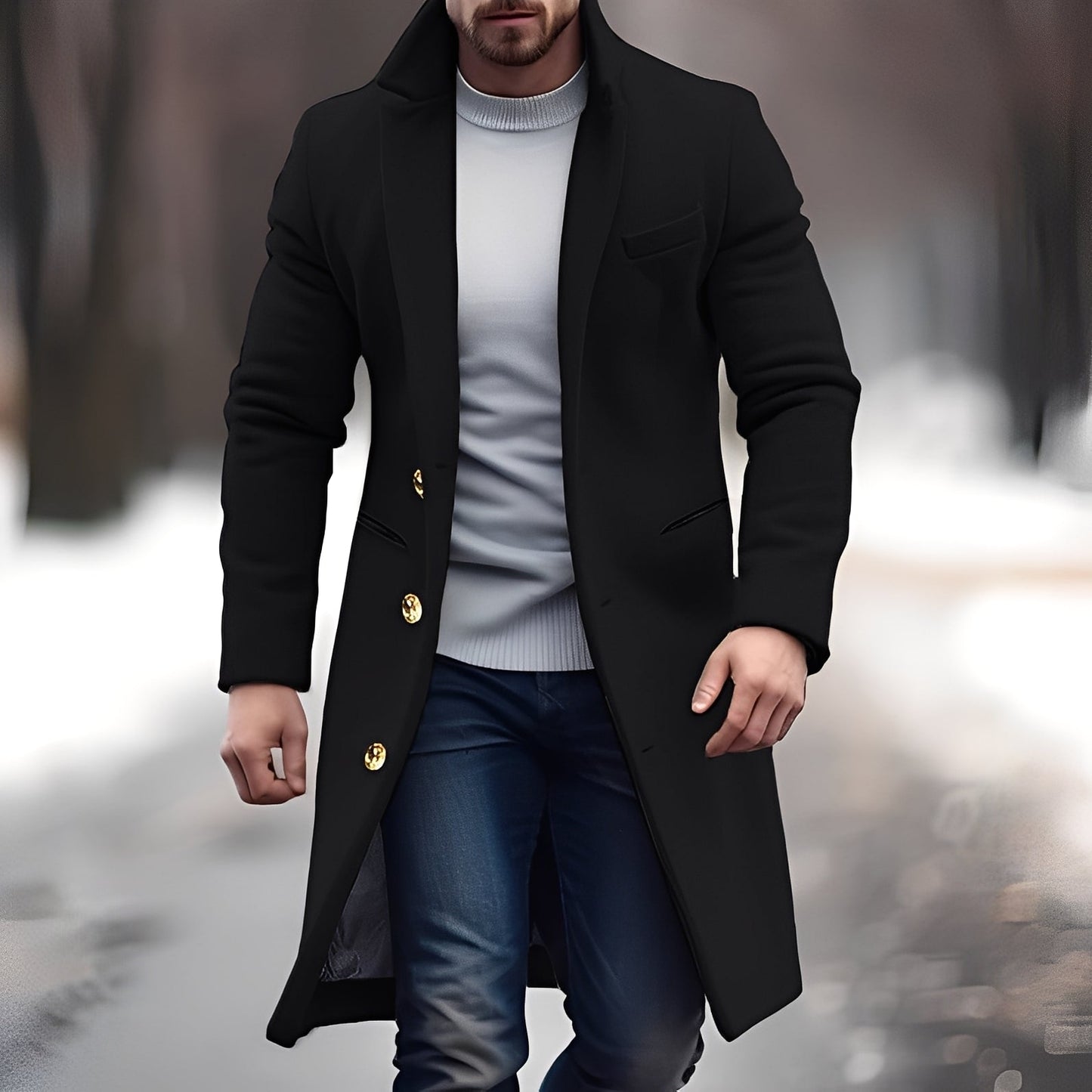 Zackary - Manteau mi-long en laine décontracté pour homme