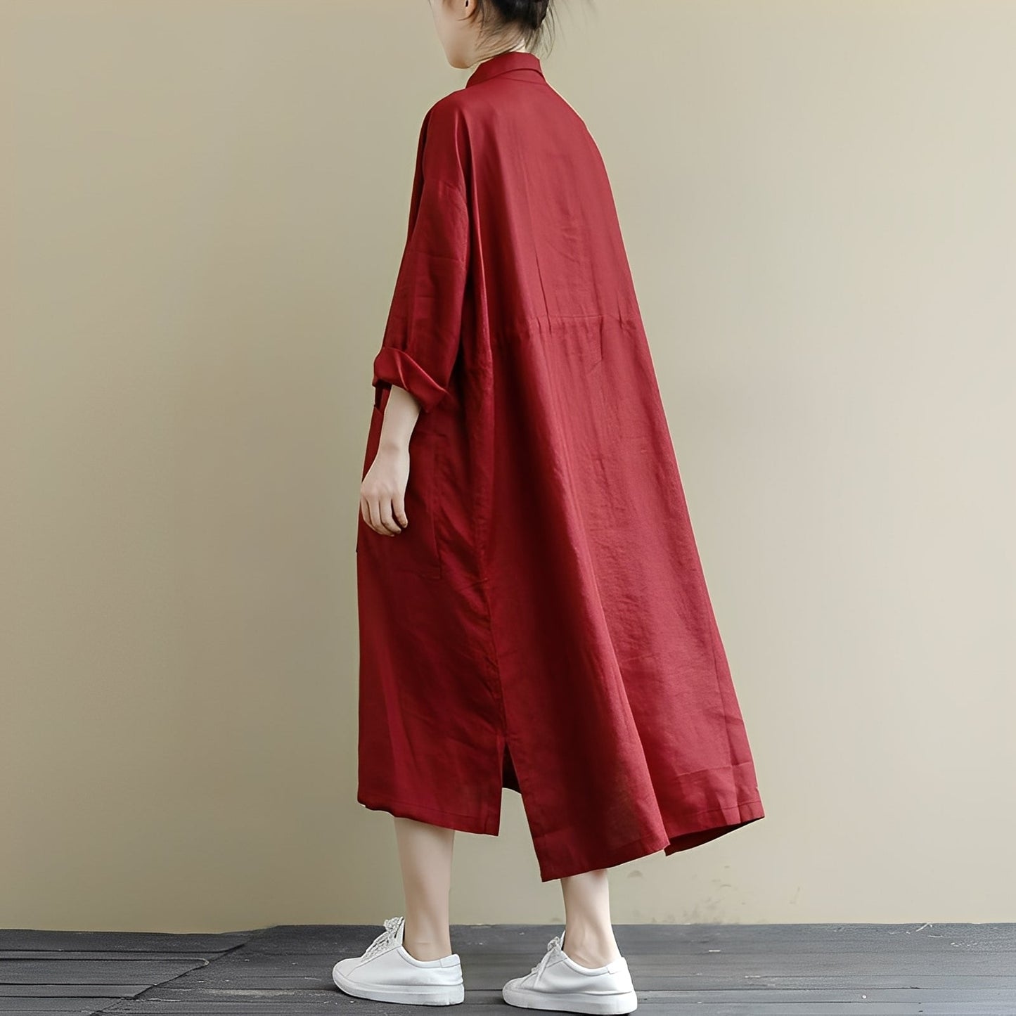 Chelsie - Grande robe large avec boutons pour femmes