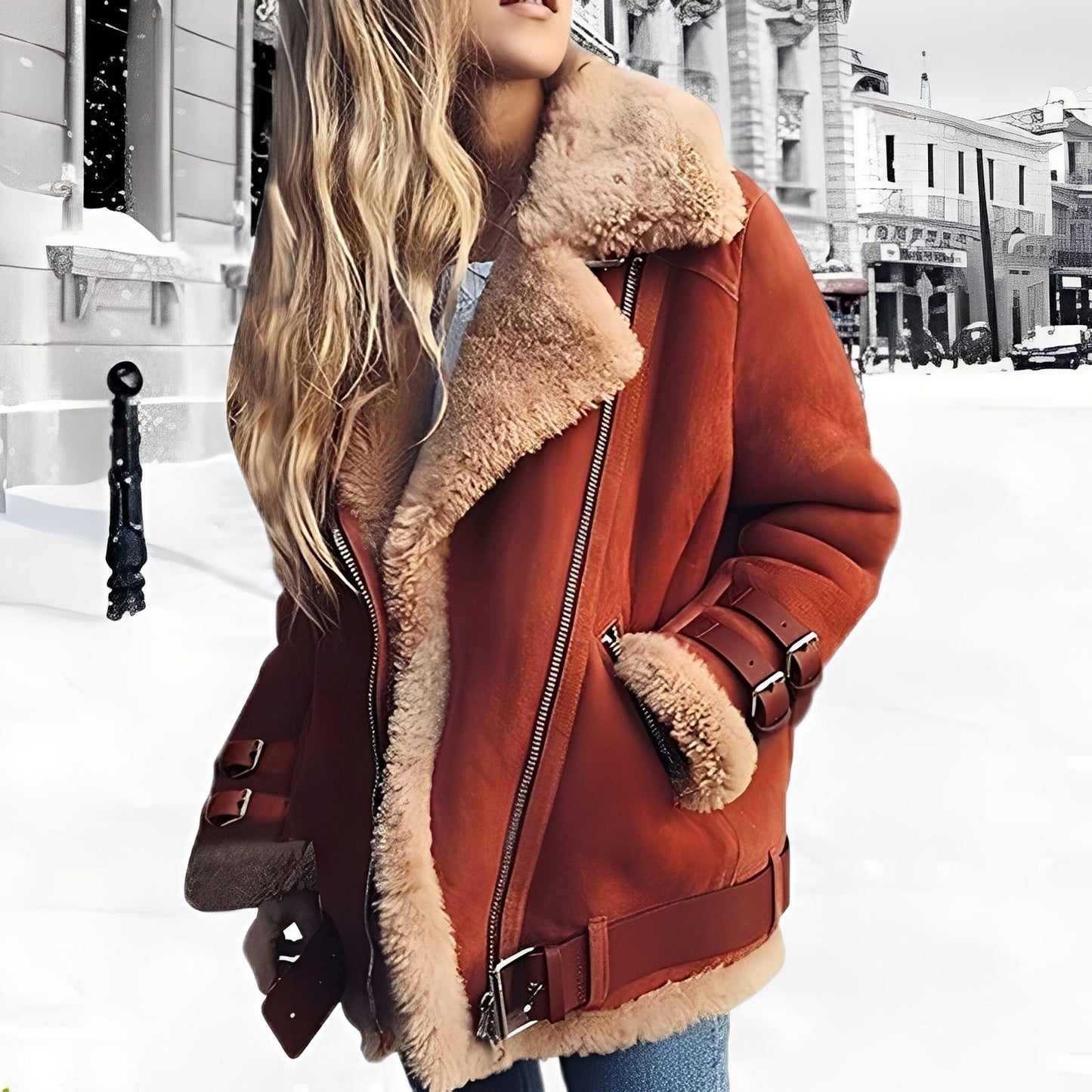 Cassandra - Manteau Épais en Laine et Daim pour Femmes
