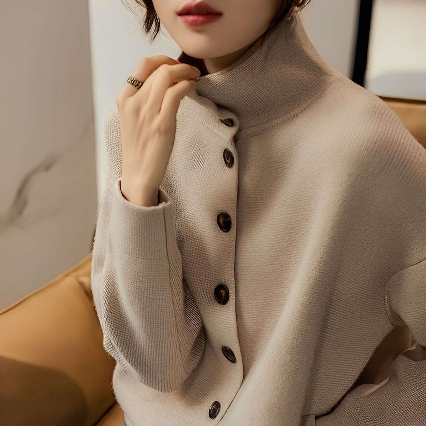 Evelynn - Pull chic en maille avec col haut pour femmes