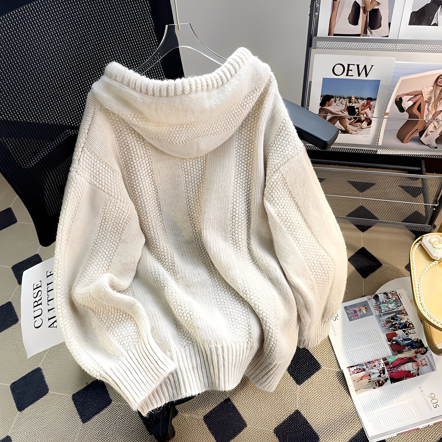 Haylee - Sweat ample en maille avec capuche et boutons pour femmes