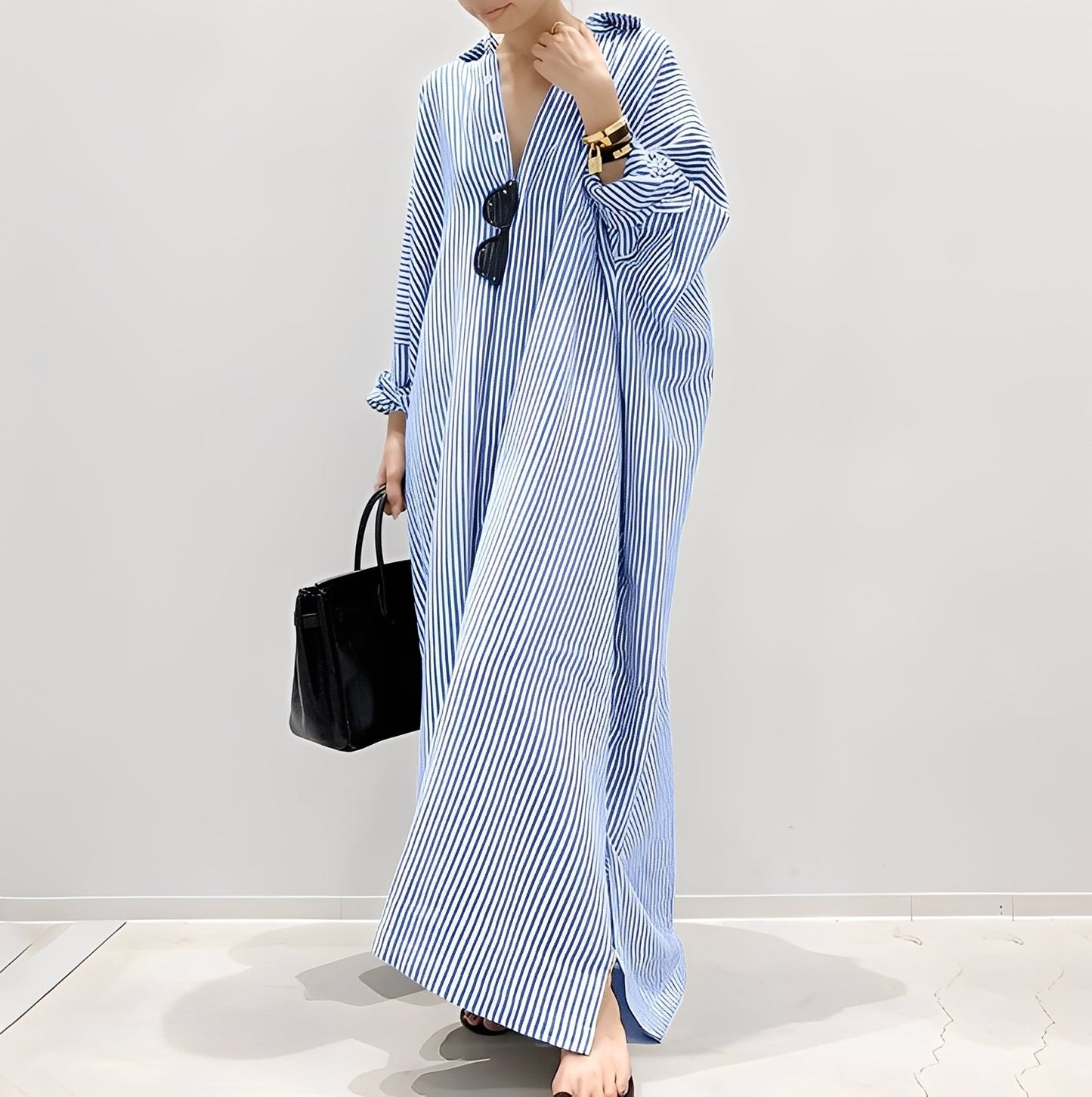 Davida - Robe chemise à rayures décontractée pour femmes