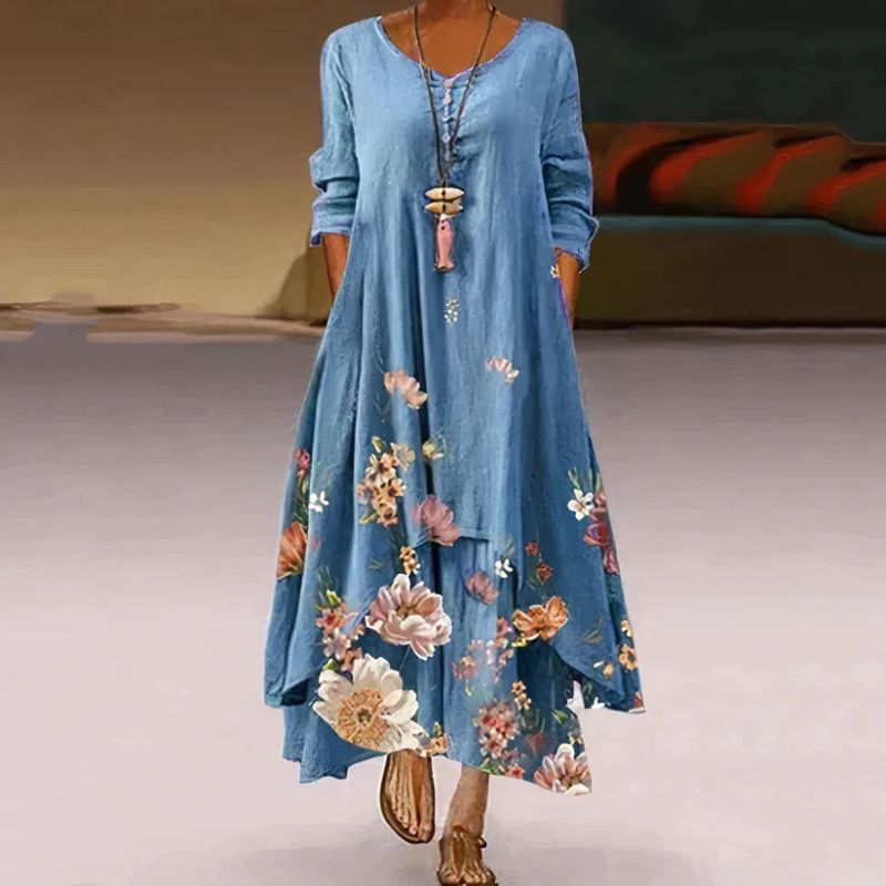 Elira – Robe Maxi Double Couche avec Imprimé