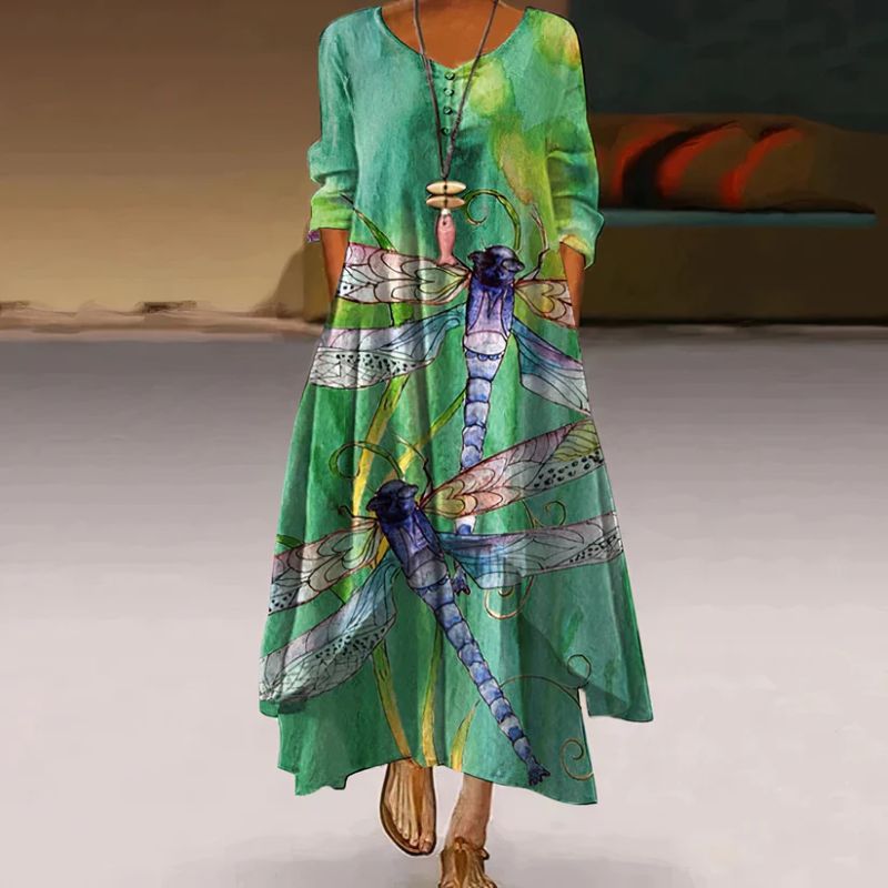 Elira – Robe Maxi Double Couche avec Imprimé