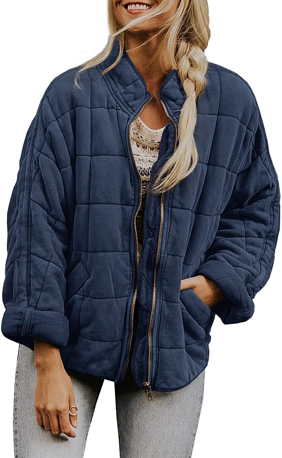 Wenona - Manteau chaud à carreaux avec poches pour femmes