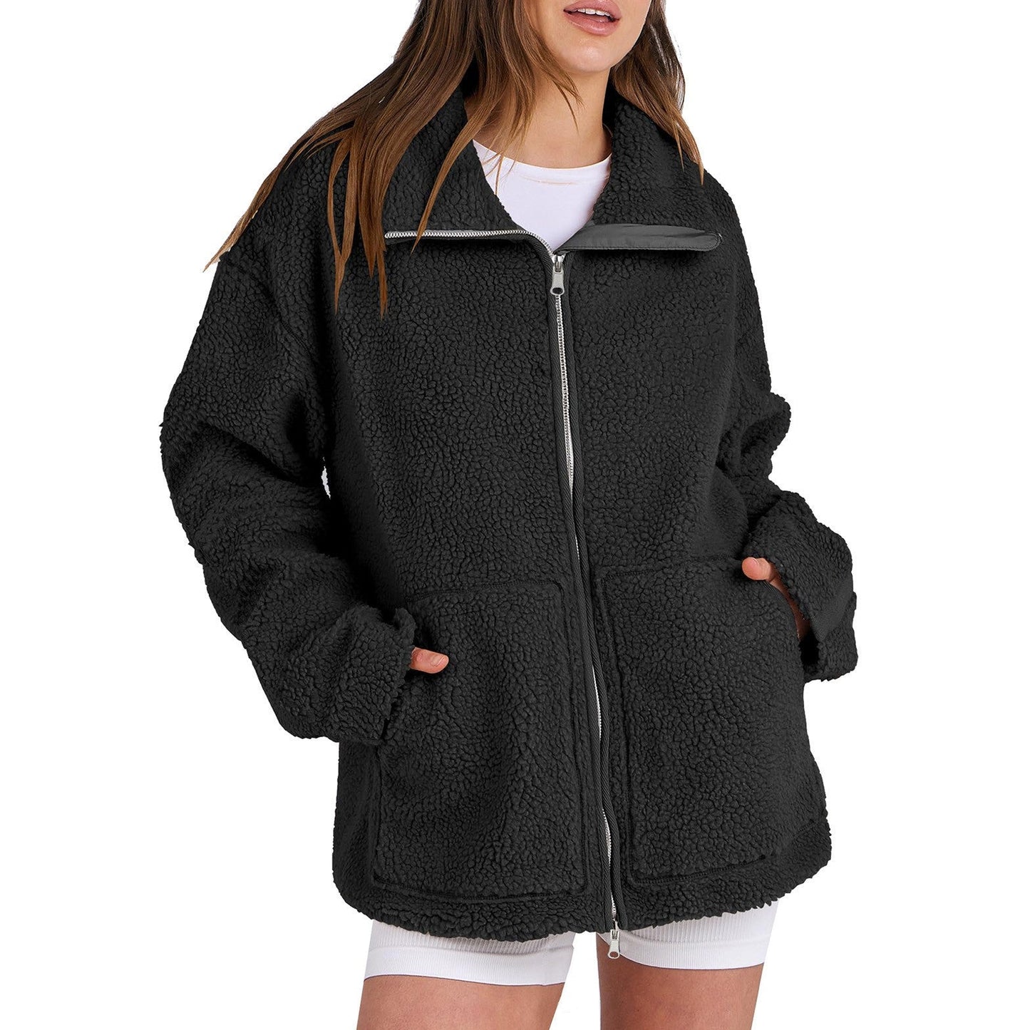 Adamina - Manteau en laine décontracté avec col roulé pour femmes