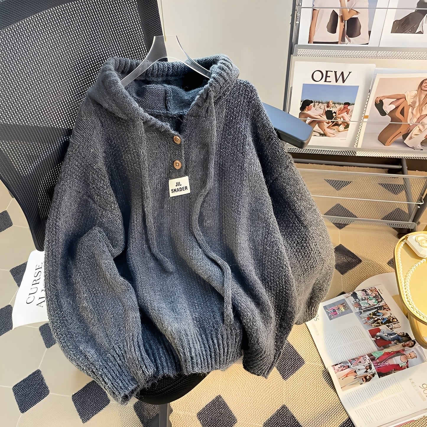 Haylee - Sweat ample en maille avec capuche et boutons pour femmes