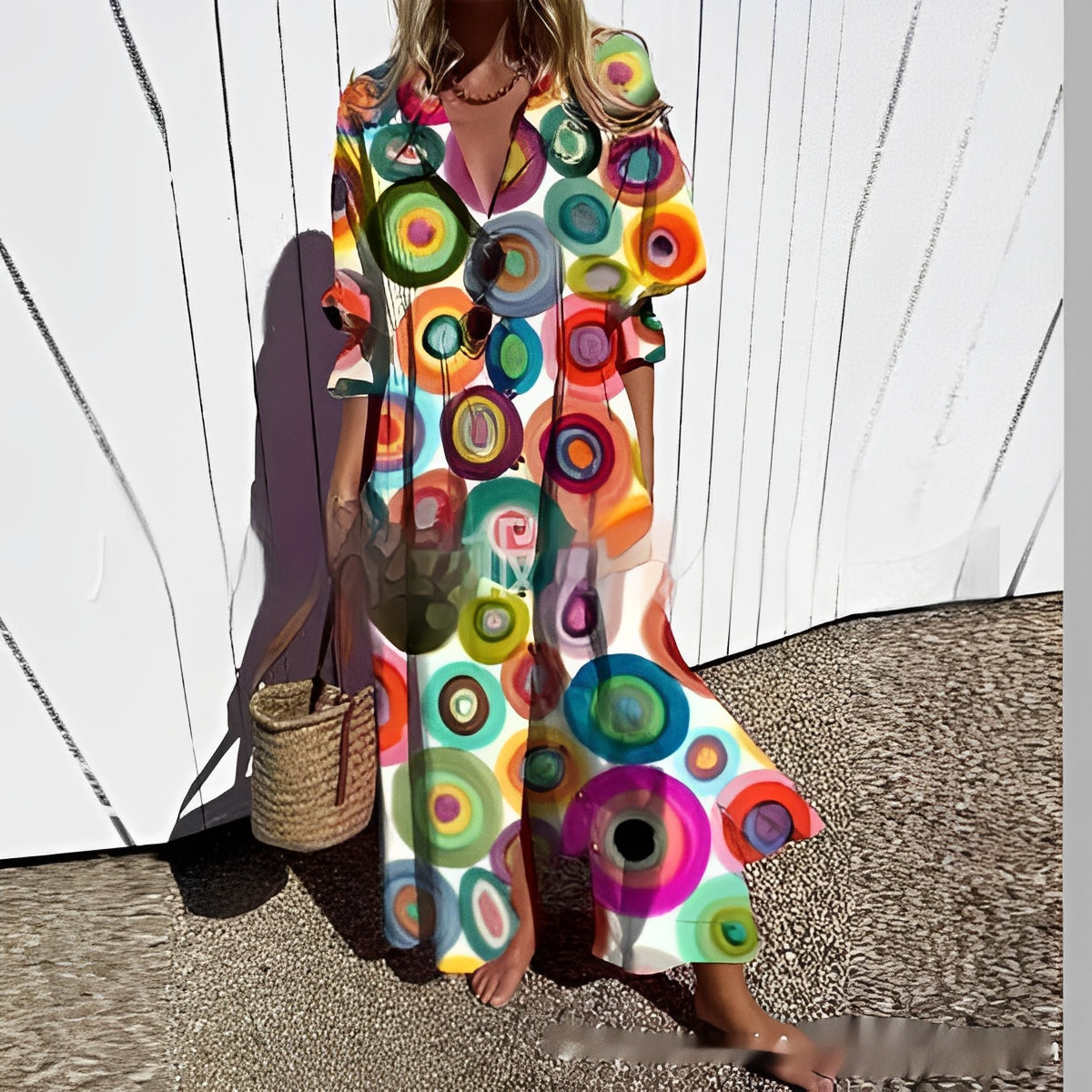 Sana – Longue robe bohème avec décolleté en V