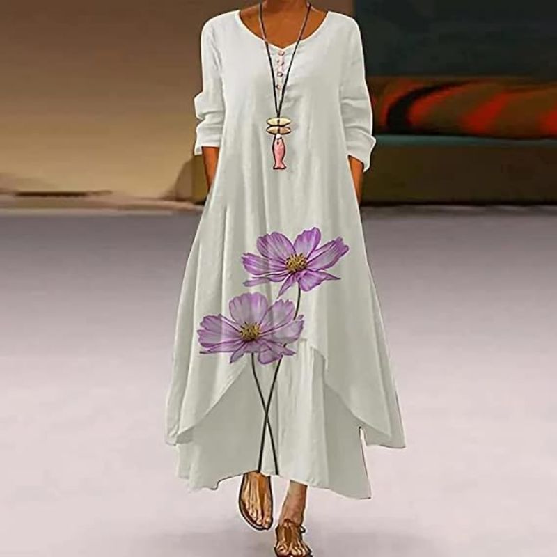 Elira – Robe Maxi Double Couche avec Imprimé