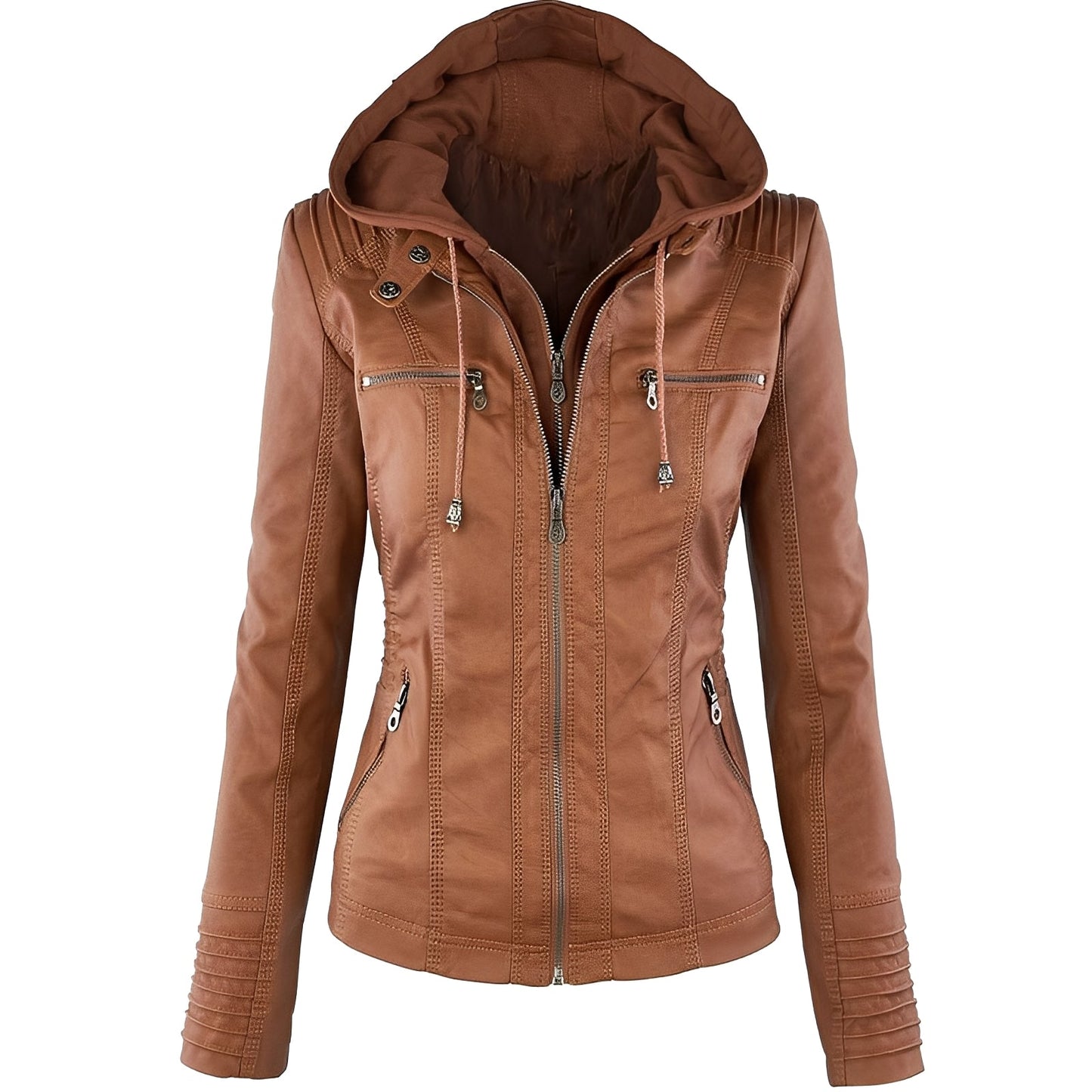 Janene - Veste en cuir imperméable avec capuche pour femmes