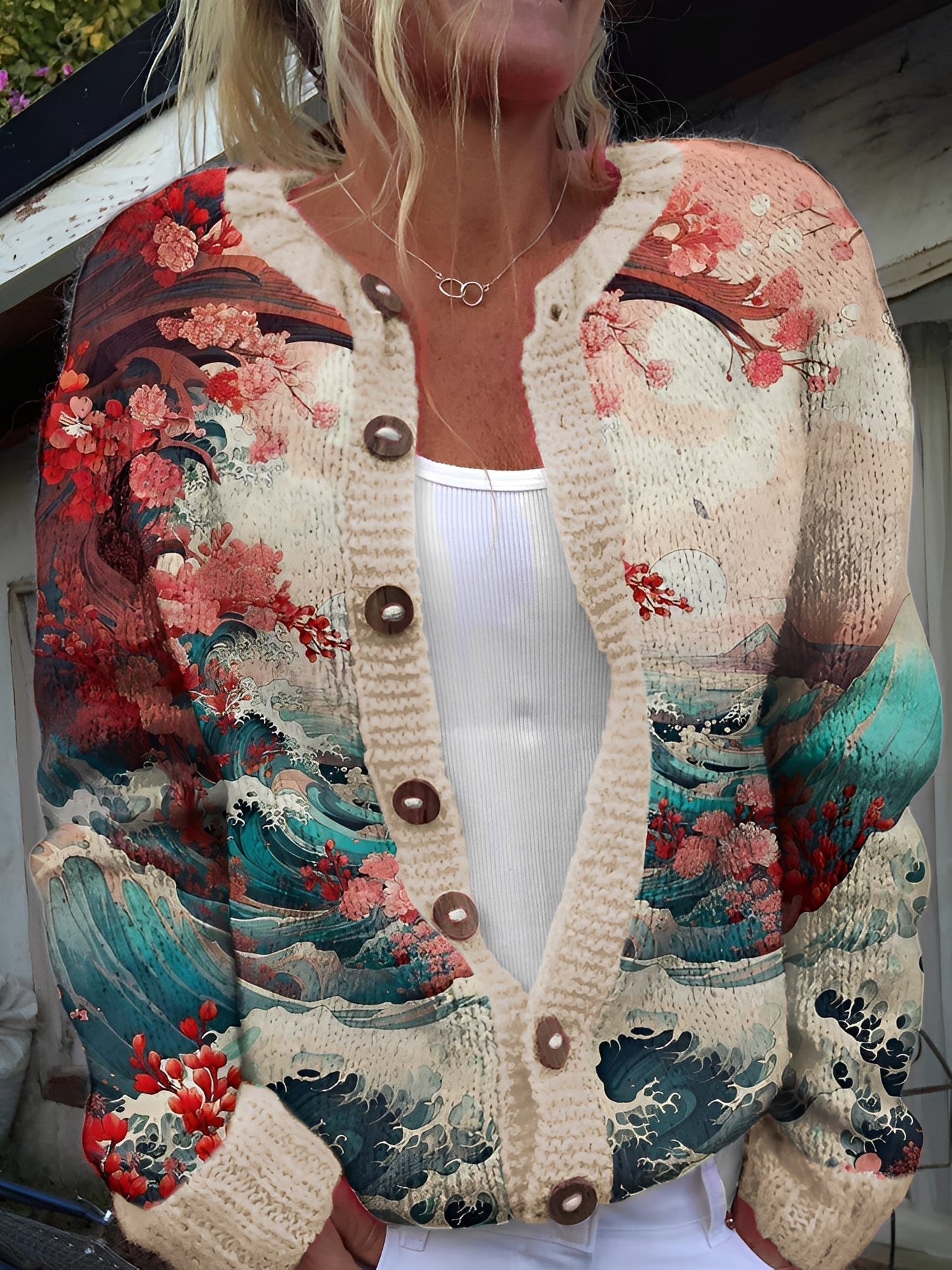 Kandace - Cardigan mode avec motif floral pour femmes