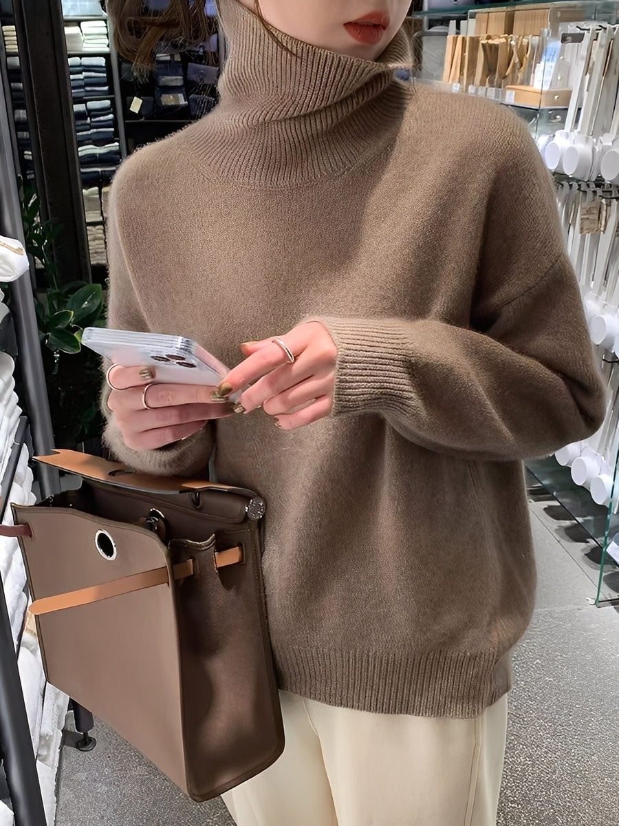 Yvette - Pull-over en cachemire à col montant pour femme