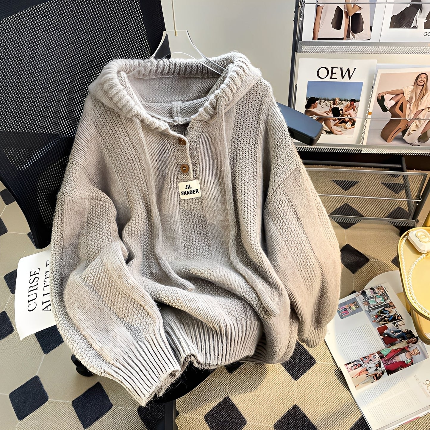 Haylee - Sweat ample en maille avec capuche et boutons pour femmes