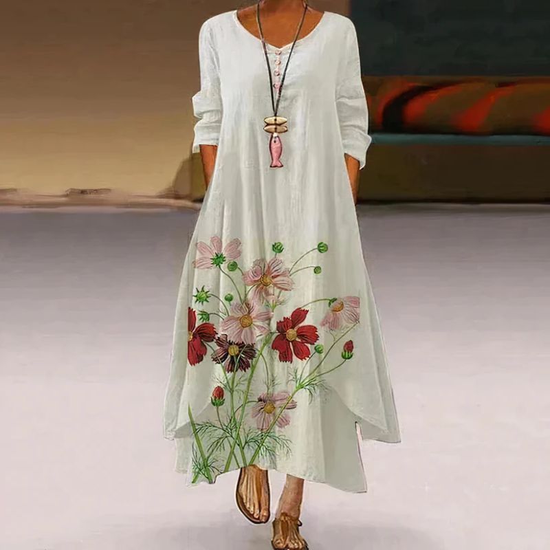 Elira – Robe Maxi Double Couche avec Imprimé