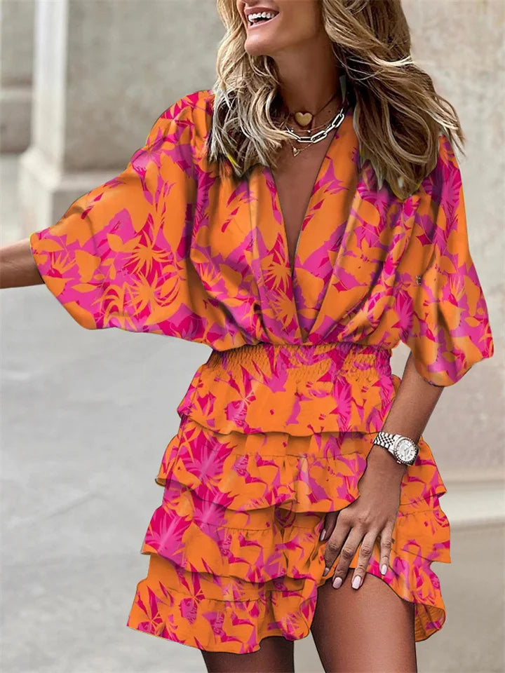 Liora – Robe à Fleurs avec Décolleté V et Volants