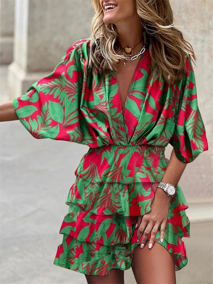 Liora – Robe à Fleurs avec Décolleté V et Volants