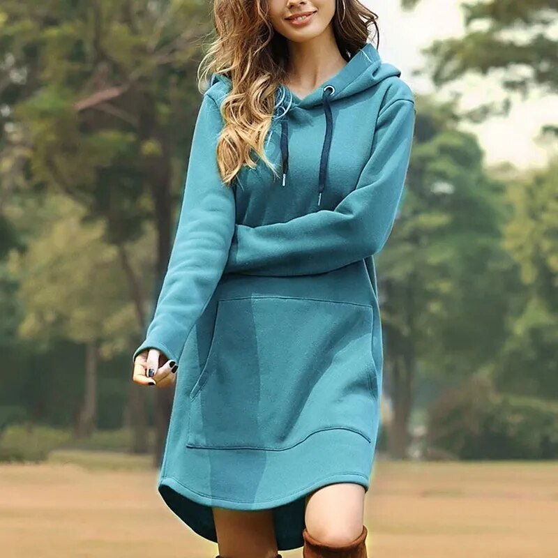 Juris – Longue robe sweat avec capuche