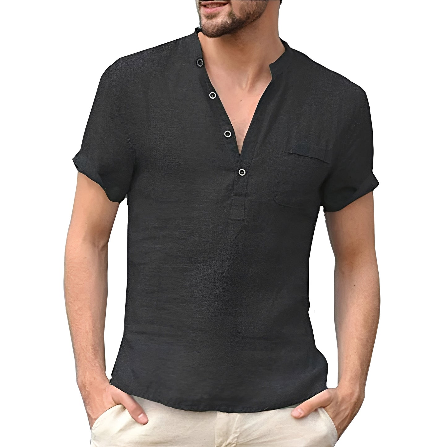Alton - Chemise à manches courtes en lin pour hommes