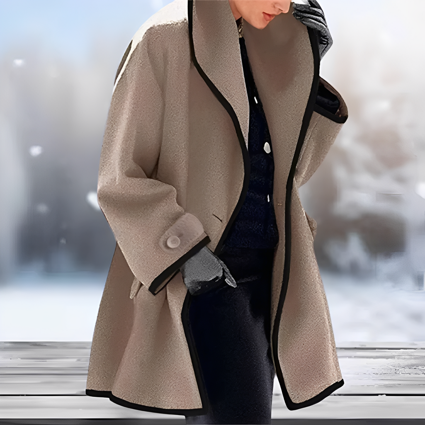 Serenova – Manteau en laine rétro avec ceinture