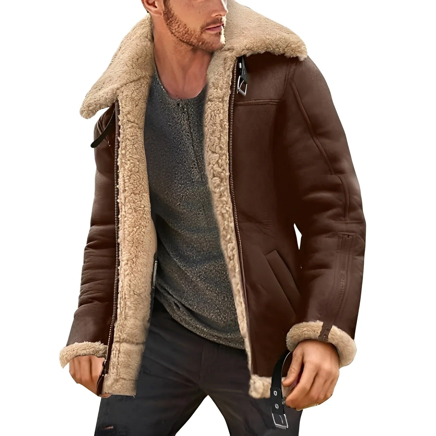 Brendon - Veste en cuir robuste et épaisse pour hommes