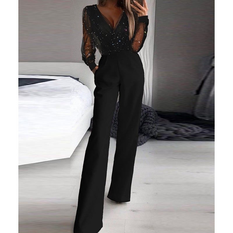 Kaye – Combinaison avec col en V et pantalon large