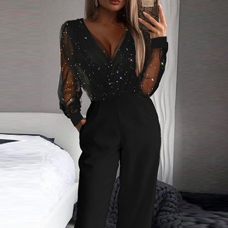 Kaye – Combinaison avec col en V et pantalon large