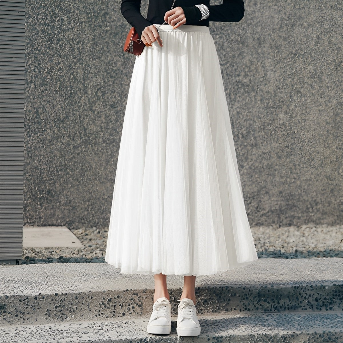 Maleah – Jupe midi plissée en tulle