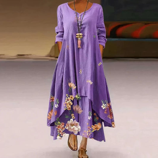 Elira – Robe Maxi Double Couche avec Imprimé