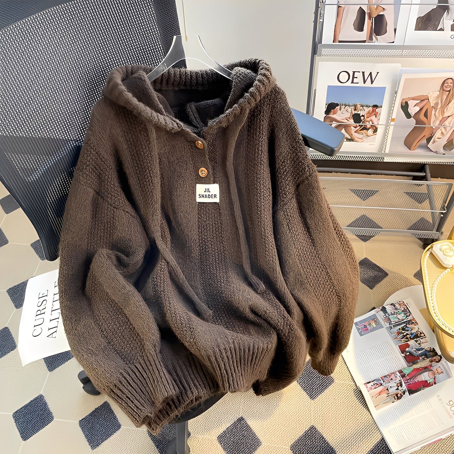 Haylee - Sweat ample en maille avec capuche et boutons pour femmes