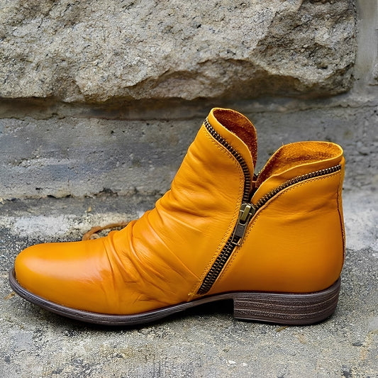 Veronica - Bottes rétro en cuir avec fermeture éclair pour femmes
