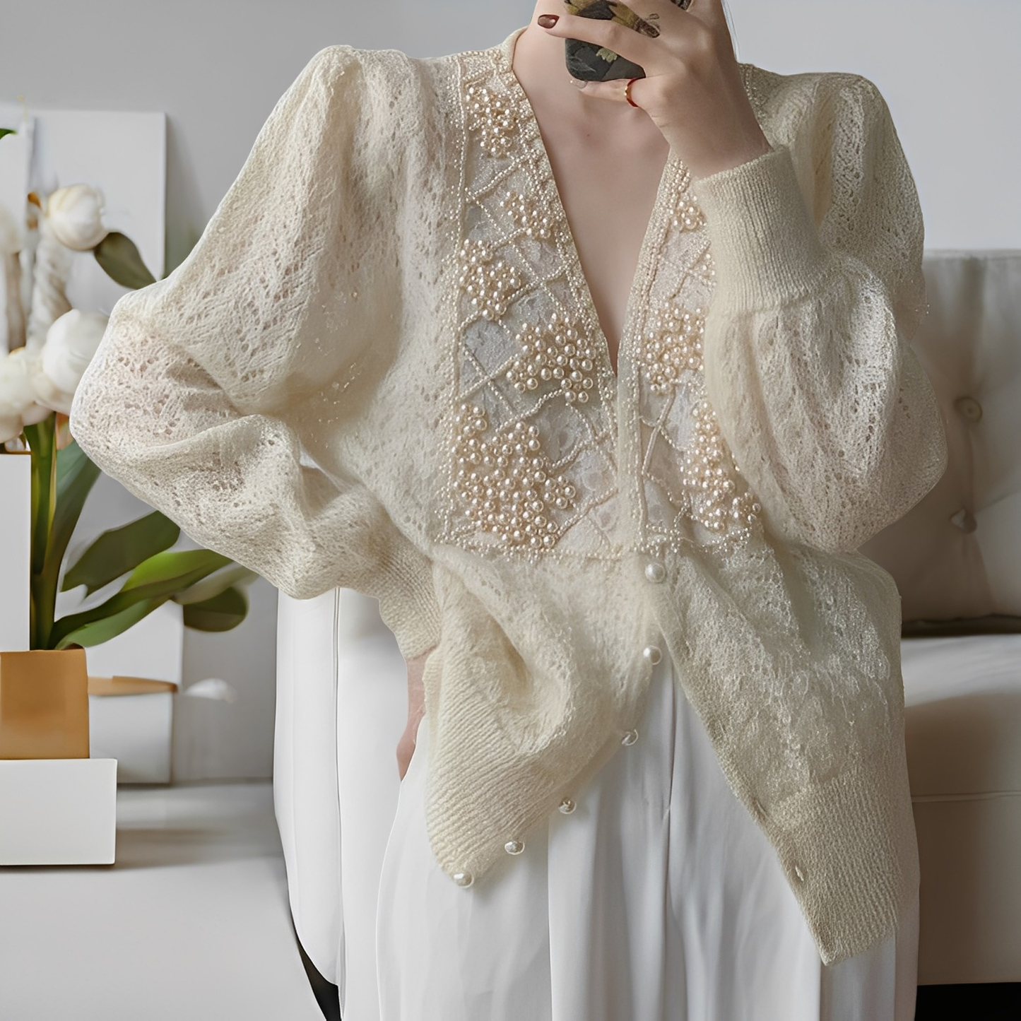 Jolie - Pull tricoté élégant avec boutons en perles